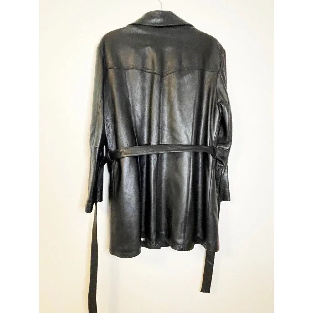 Wilsons Leather Black Genuine Leather Belted Coat Jacket Women’s L Thinsulate